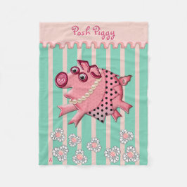 Posh Piggy in Pink op Mint Green Gepersonaliseerd Fleece Deken