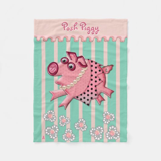 Posh Piggy in Pink op Mint Green Gepersonaliseerd Fleece Deken (Voorkant)
