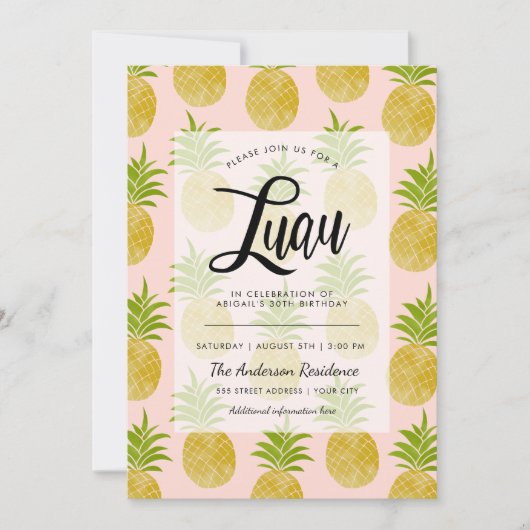 Posh Pineapple Luau Invite Kaart (Voorkant)