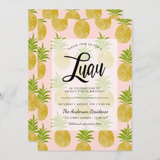 Posh Pineapple Luau Invite Kaart (Voorkant / Achterkant)