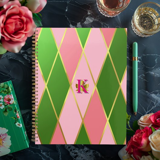Posh Pink and Green Argyle Monogrammed Planner