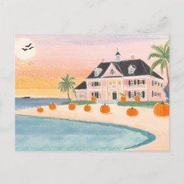 Posh Pink Beach House bij Halloween - Briefkaart