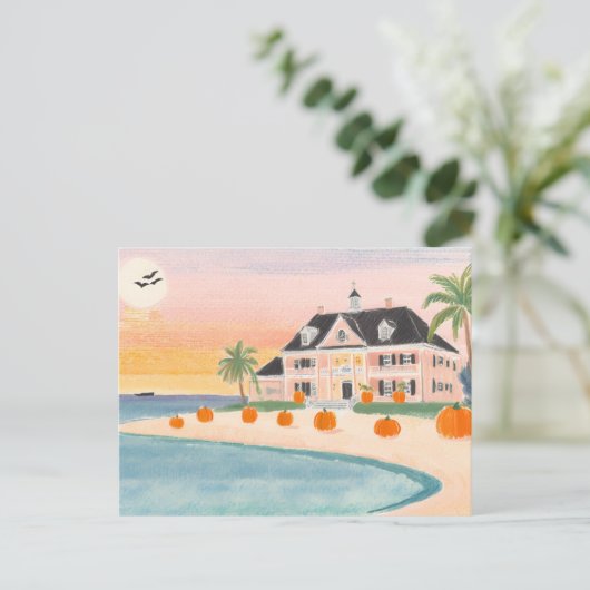 Posh Pink Beach House bij Halloween - Briefkaart (Staand voorkant)