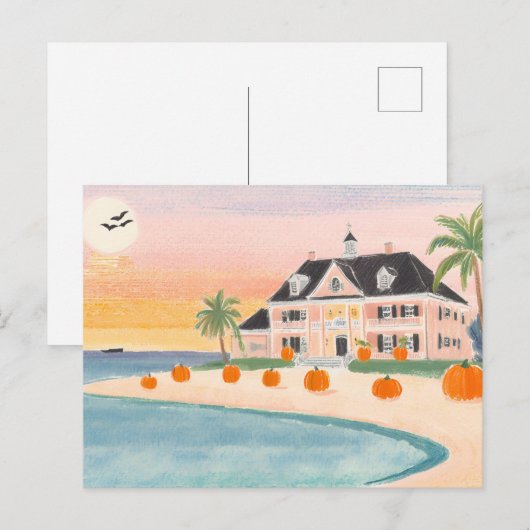 Posh Pink Beach House bij Halloween - Briefkaart (Voorkant / Achterkant)