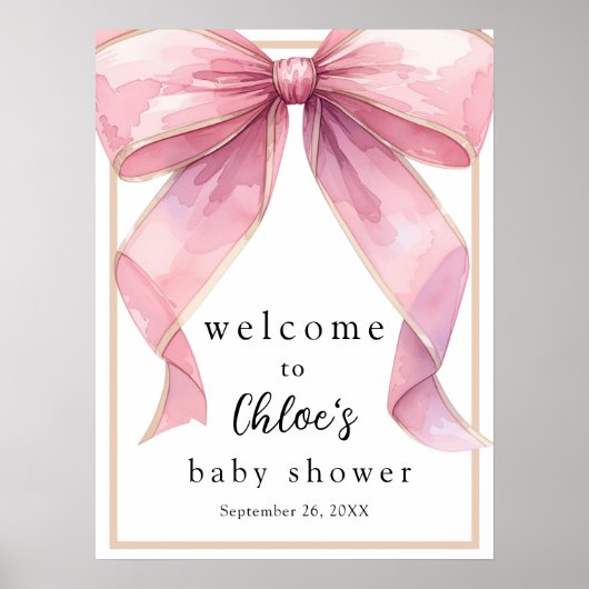 Posh Pink Coquette Bow Baby shower Welkom Poster (Voorkant)