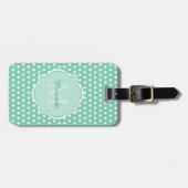 Posh Polka Dots Mint Green Monogram en Naam Bagagelabel (Voorkant horizontaal)
