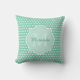 Posh Polka Dots Mint Green Monogram en Naam Kussen