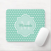 Posh Polka Dots Mint Green Monogram en Naam Muismat (Met muis)