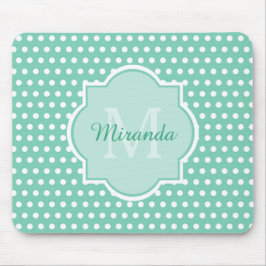 Posh Polka Dots Mint Green Monogram en Naam Muismat