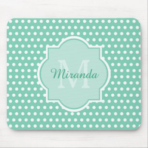 Posh Polka Dots Mint Green Monogram en Naam Muismat