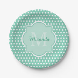 Posh Polka Dots Mint Green Monogram en Naam Papieren Bordje