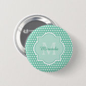 Posh Polka Dots Mint Green Monogram en Naam Ronde Button 5,7 Cm (Voorkant /achterkant)