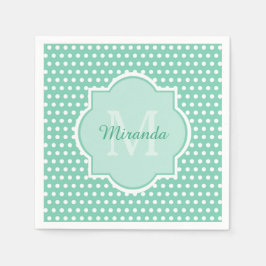 Posh Polka Dots Mint Green Monogram en Naam Servet