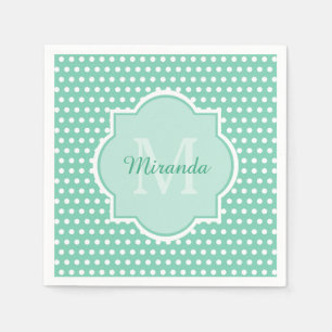 Posh Polka Dots Mint Green Monogram en Naam Servet