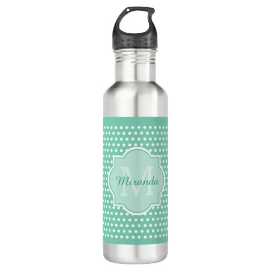 Posh Polka Dots Mint Green Monogram en Naam Waterfles (Voorkant)