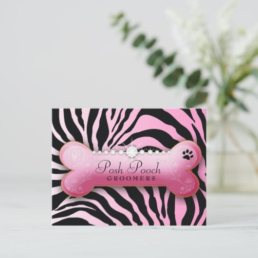 Posh Pooch Pink Zebra Briefkaart (Staand voorkant)