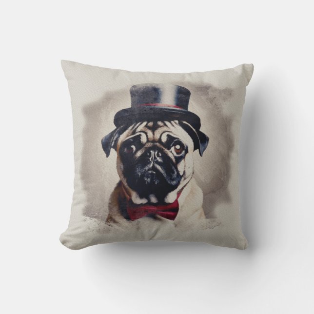  Posh Pug Portret Kussen (Voorkant)