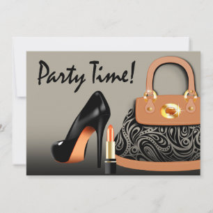 Posh Purse, High Heels and Lipstick Girls Party Kaart