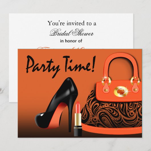 Posh Purse, High Heels and Lipstick Girls Party Kaart (Voorkant / Achterkant)