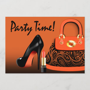 Posh Purse, High Heels and Lipstick Girls Party Kaart