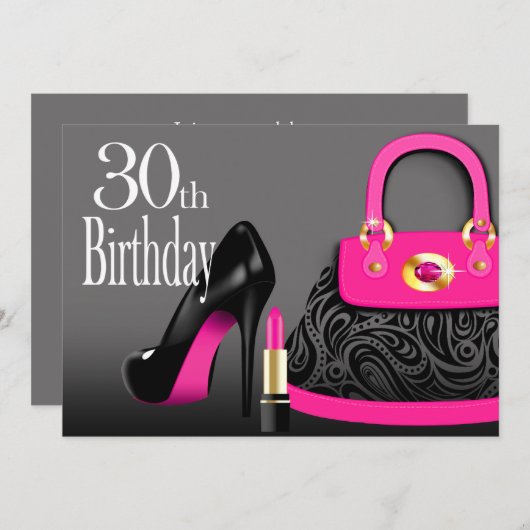Posh Purse High Heels en Lipstick 30e verjaardag Kaart (Voorkant / Achterkant)
