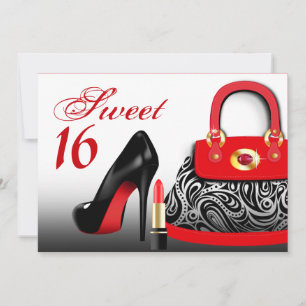 Posh Purse, High Heels en Lipstick Sweet Sixteen Kaart