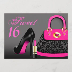 Posh Purse, High Heels en Lipstick Sweet Sixteen Kaart