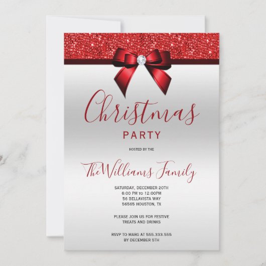 Posh Red Jewel Bow kerstfeest Kaart (Voorkant)