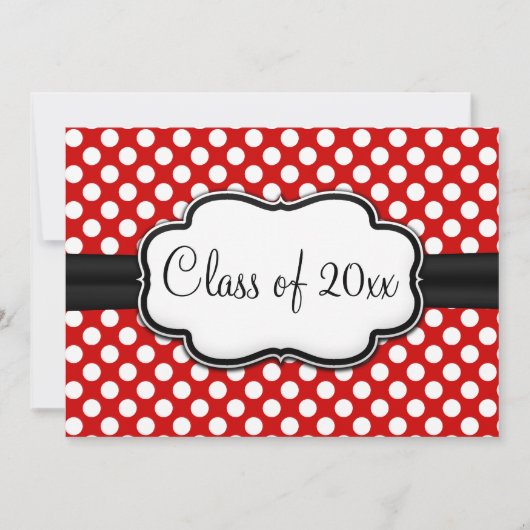 Posh Red Polka Dot Afstuderen Kaart (Voorkant)