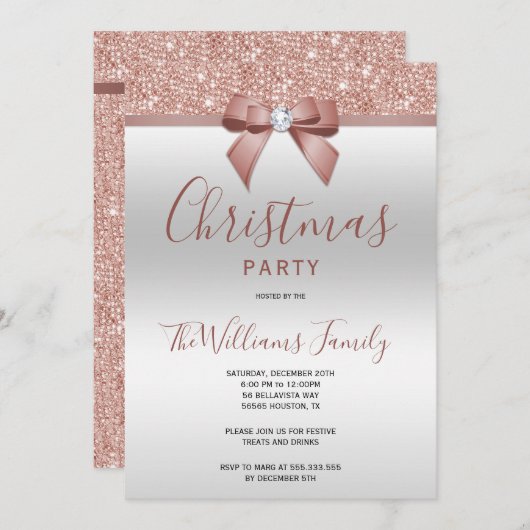 Posh Roos Gold Jewel Bow Kerstfeest Kaart (Voorkant / Achterkant)