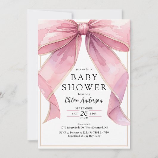 Posh Roze Coquette Bow Baby shower Kaart (Voorkant)