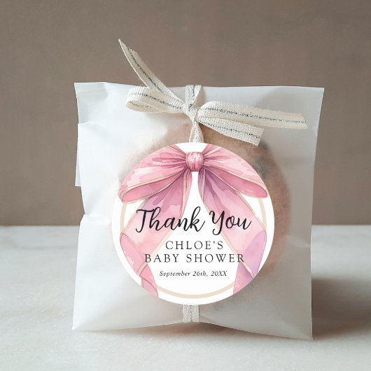 Posh Roze Coquette Bow Baby shower Ronde Sticker