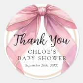Posh Roze Coquette Bow Baby shower Ronde Sticker (Voorkant)