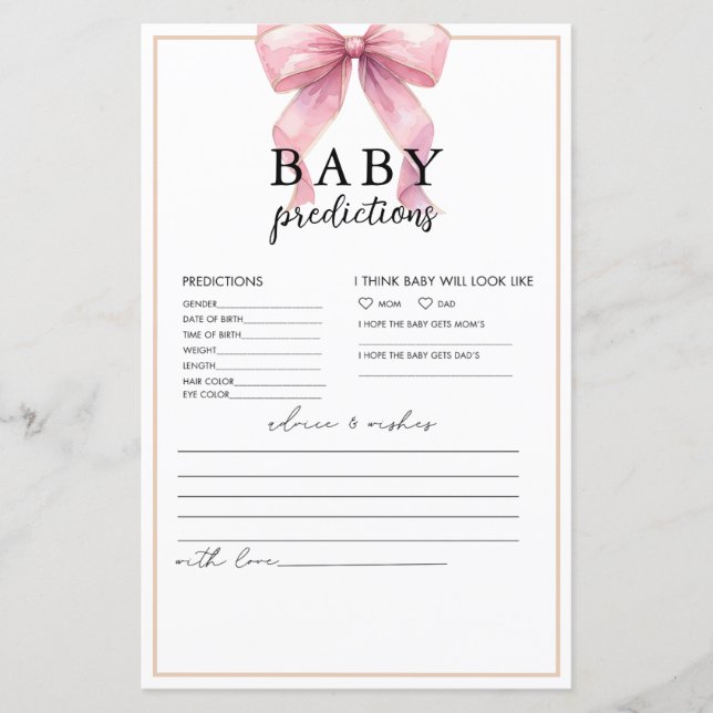 Posh Roze Coquette Bow Baby Voorspellingen Advies (Voorkant)
