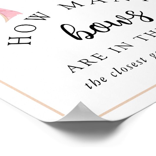 Posh Roze Hoeveel Bows Baby shower spel Poster (Hoek)