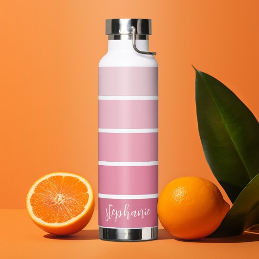 Posh roze Retro Stripes gradiënt - Script Name Waterfles