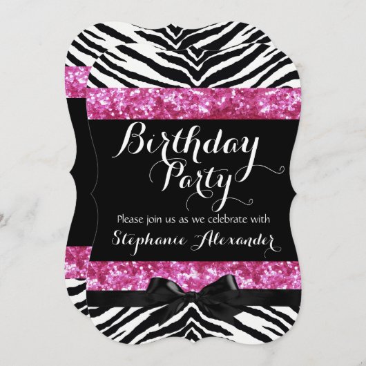 Posh Roze Sparkle Zebra Meisje Verjaardag Kaart (Voorkant / Achterkant)