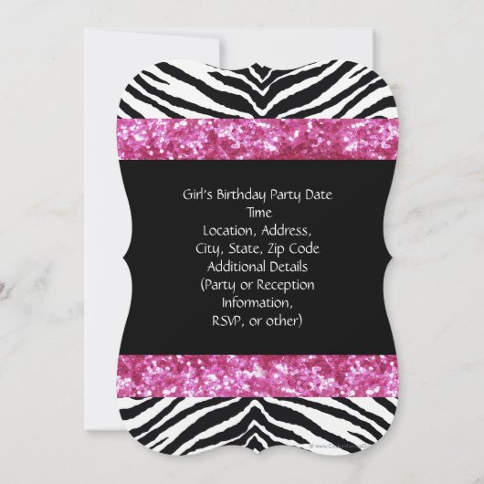 Posh Roze Sparkle Zebra Meisje Verjaardag Kaart (Achterkant)