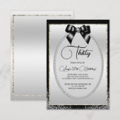 Posh Silver, Black Gem Bow & Glitter Verjaardag Kaart (Voorkant / Achterkant)
