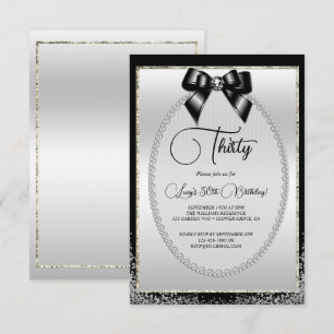 Posh Silver, Black Gem Bow & Glitter Verjaardag Kaart