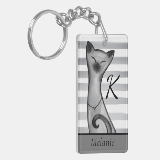 Posh Snooty Cat Striped Specified Sleutelhanger (Voorkant Links)