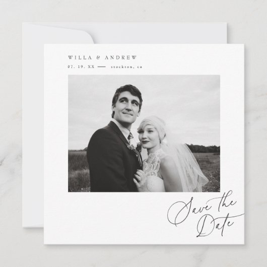 Posh Square Save The Date Foto Minimal Kaart (Voorkant)