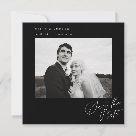 Posh Square Save The Date Foto Minimal Kaart (Voorkant)