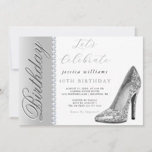 Posh Stiletto & Diamanten Zilveren Verjaardag Kaart