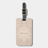 Posh Tan Damask Patroonmonogram met naam Bagagelabel (Voorkant verticaal)