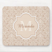 Posh Tan Damask Patroonmonogram met naam Muismat (Voorkant)