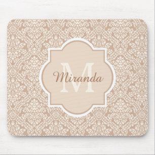 Posh Tan Damask Patroonmonogram met naam Muismat
