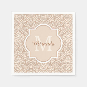 Posh Tan Damask Patroonmonogram met naam Servet