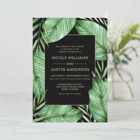Posh Tropische Vibe Bruiloft Uitnodiging (Staand voorkant)