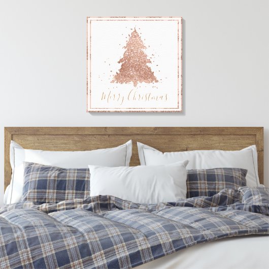 Posh Vrolijk Kerstfeest | Glam Roos Gold Blush Tre Canvas Afdruk (Insitu (Slaapkamer))